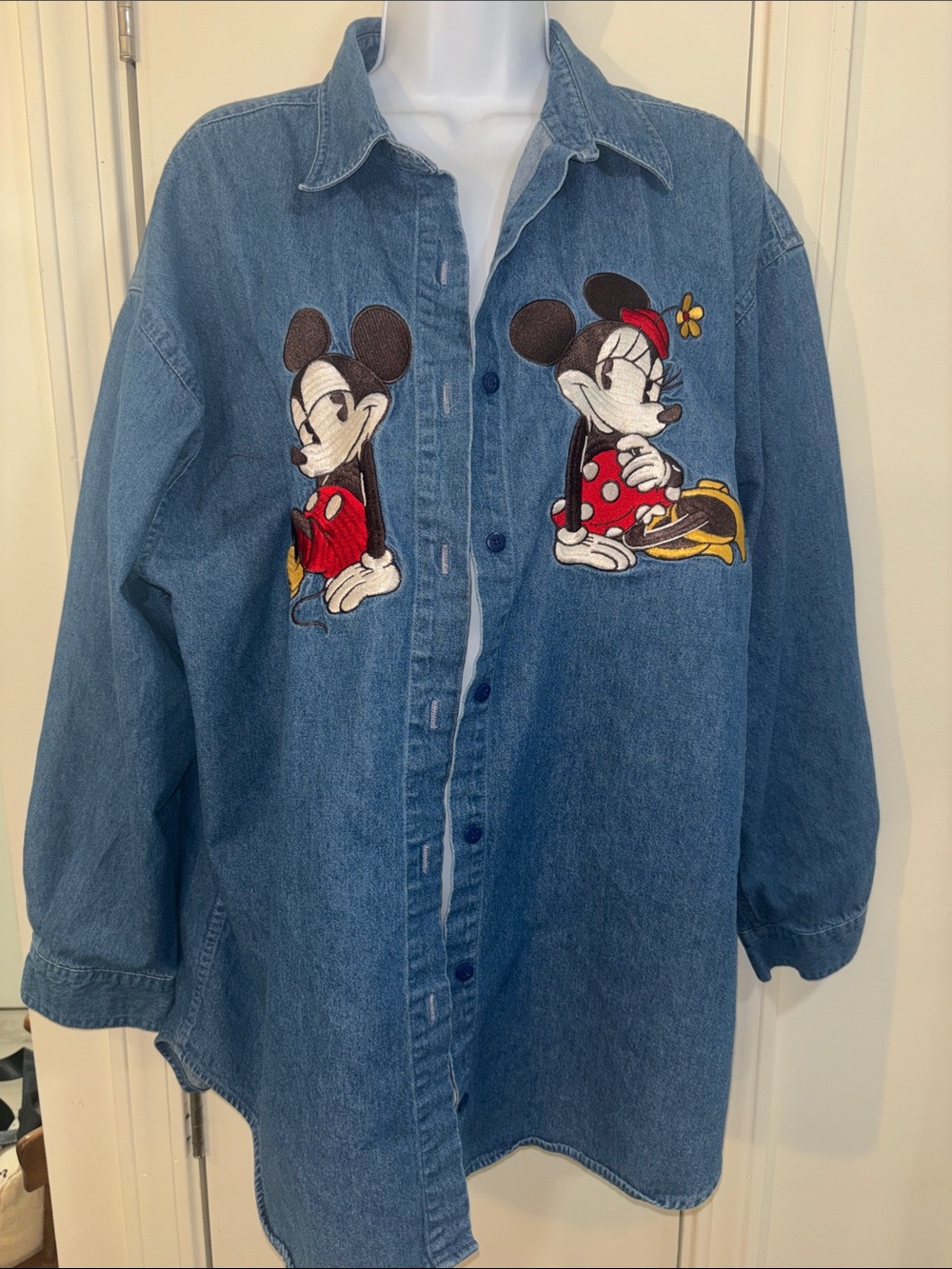 Vintage Disney Denim Jacket with Embroidered Mickey & Minnie